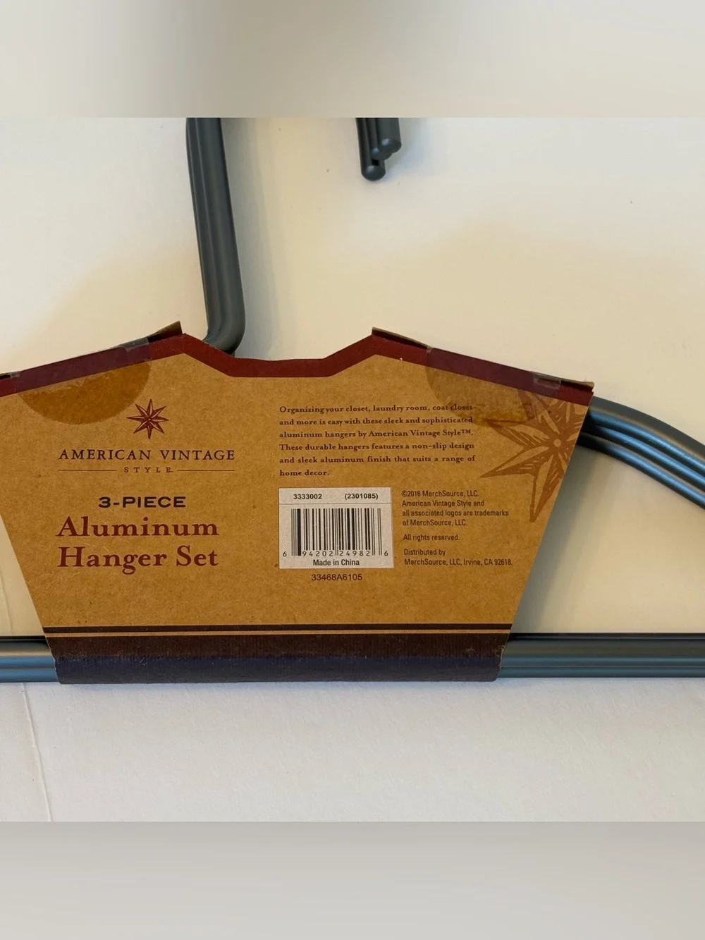 American Vintage Style 3-Piece Aluminum Hanger Set - New #2